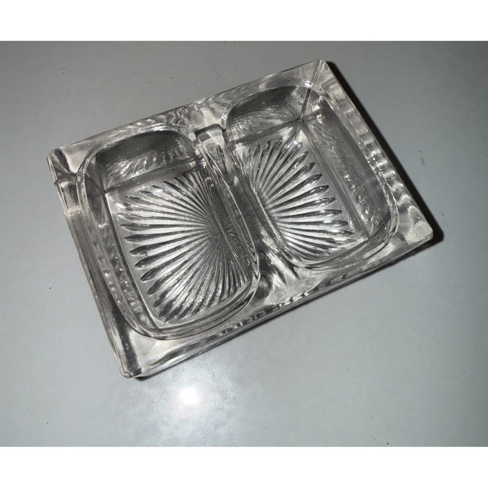 Antique Double Open Salt Cellar Starburst Pattern Heavy Pressed Glass